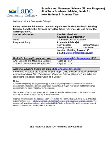 First Term Academic Advising Guide Media Lanecc Doc Template PdfFiller