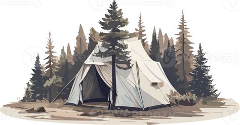 Tent In Pine Forest Ai Generative Png