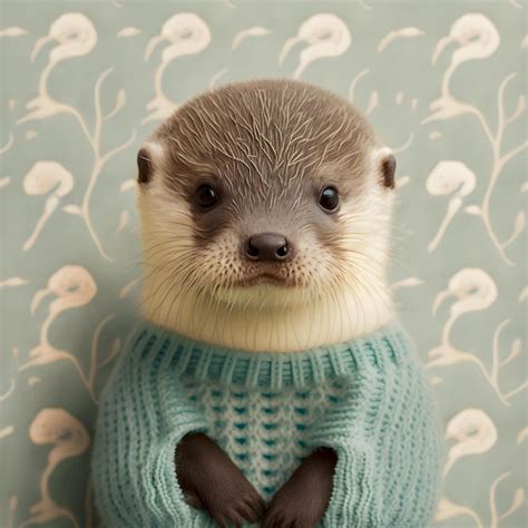 Premium Photo | Cute baby otter vintage style portrait