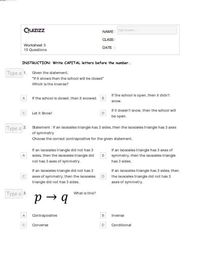 Worksheet 3 - If then Statement, Inverse, Converse, and Contrapositive Interactive Worksheet ...