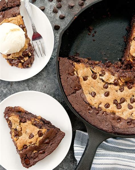 Skillet Brownie Chocolate Chip Cookie Brookie Recipe Kirbies Craving