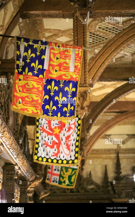 Medieval colored flag in a castle Stock Photo - Alamy