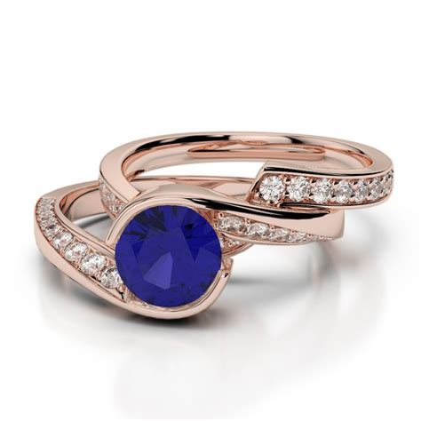 Gold Platinum Round Cut Sapphire And Diamond Bridal Set Ring Agdr