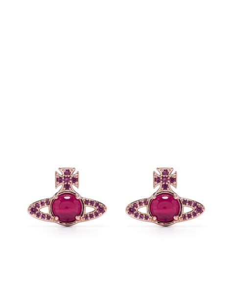 Vivienne Westwood Orb Logo Crystal Embellished Earrings In Pink Lyst UK