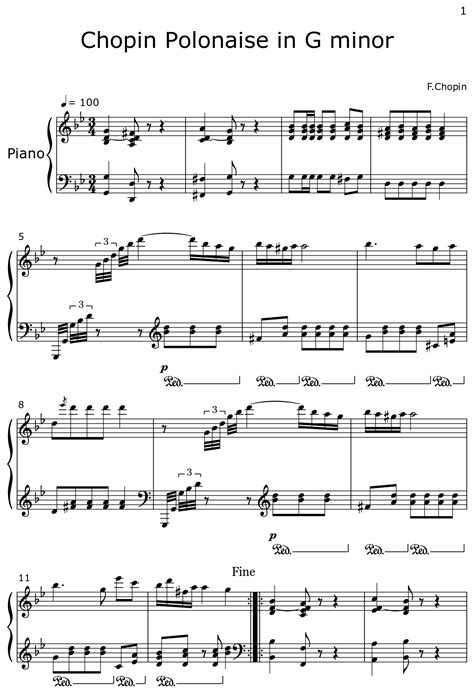 Chopin Polonaise In G Minor Sheet Music For Piano