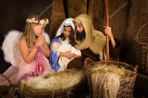 Christmas Nativity With Angel Stock Photo Klanneke