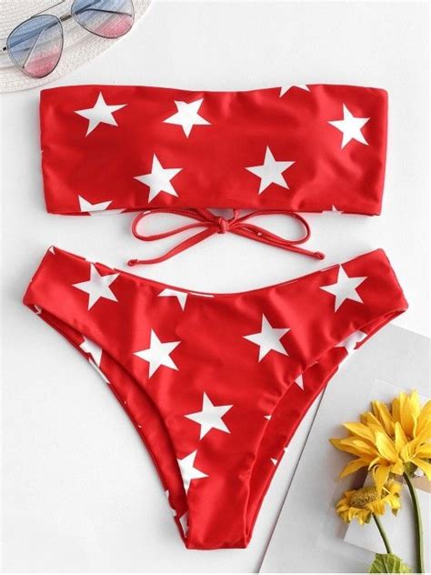 ZAFUL Star Lace Up Bandeau Bikini Set Multi C S Bandeau Bikini Set