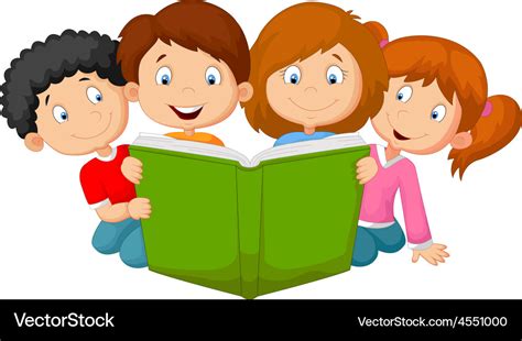 Kids Reading Books Cartoon