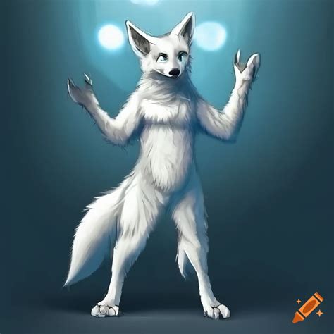 Anthropomorphic Male White Wolf With Fennec Fox Ears In Arctic Forest