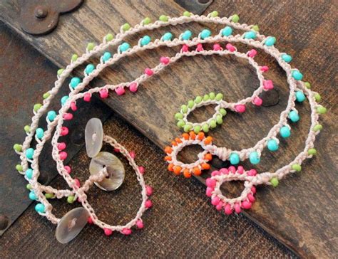 Crocheted Anklet Bracelet Set Of 3 Crochet Jewelry Bead Crochet