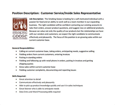 Customer Service Job Description Template