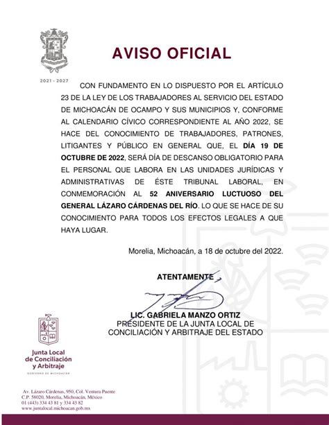 JLCA 19 de Octubre día inhábil