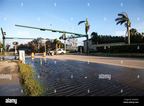 Naples Florida USA September 28 2022 NEWS Flooded Roadway Along