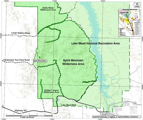 Wilderness Areas Around Las Vegas, Spirit Mountain Map