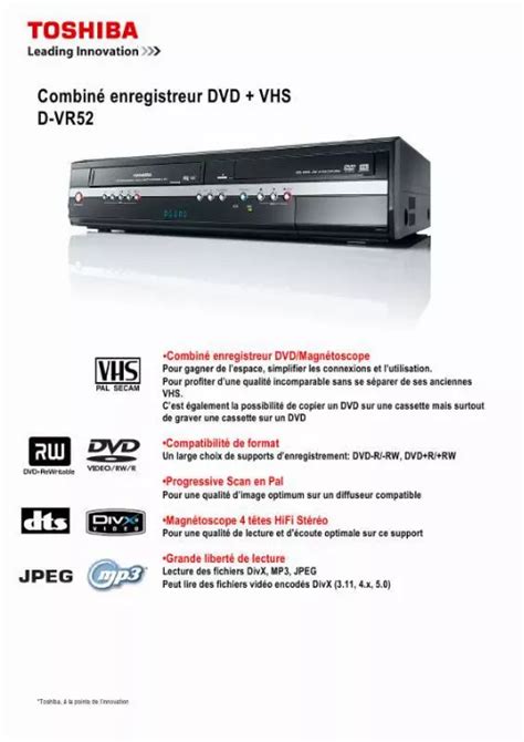 Notice TOSHIBA D VR52 lecteur dvd Trouver une solution à un problème