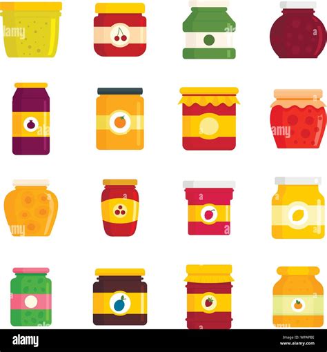 Jam Jar Icons Set Flat Set Of Jam Jar Vector Icons For Web Design