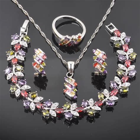 Fahoyo Fashion Multicolor Zircon 925 Sterling Silver Women Jewelry Sets