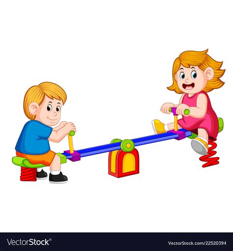 Children Play See Saw With Pleasure Royalty Free Vector