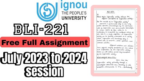 Bli 221 Assignment Ignou Blis Assignment July 2023 To 2024 Session Free And Full Assignment