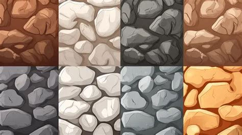 Set Of Seamless Cartoon Granite Rock Texture Patterns With Vector Symbol Illustrations ...