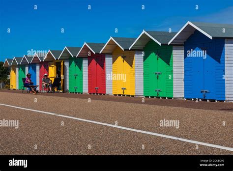 England, East Sussex, Eastbourne, Colourful Beach Huts Stock Photo - Alamy