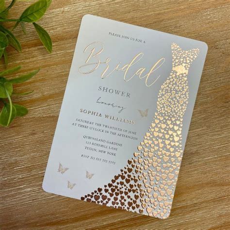 Rose Gold Foil Heart Dress Butterfly Bridal Shower Foil Invitation Zazzle