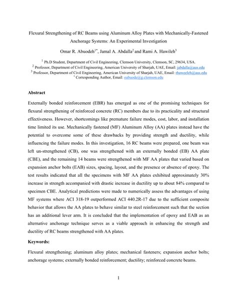 Pdf Flexural Strengthening Of Rc Beams Using Aluminum Alloy Plates