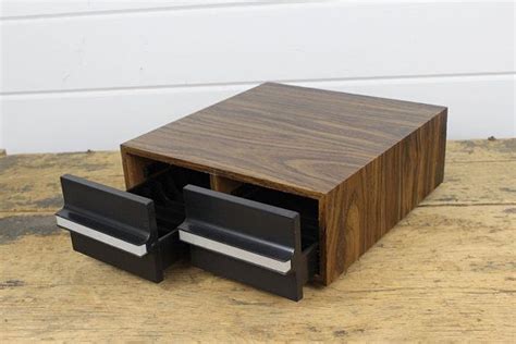 Vintage Faux Wood Cassette Tape Holder Two 2 Pull Out Drawers Holds 24 Cassettes Retro Design