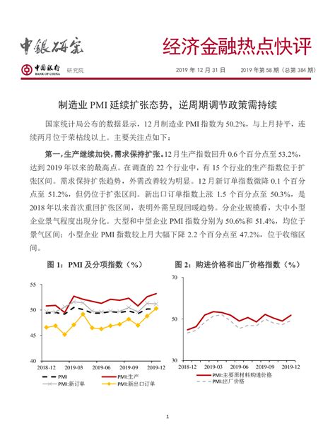 经济金融热点快评2019年第58期（总第384期）：制造业pmi延续扩张态势，逆周期调节政策需持续