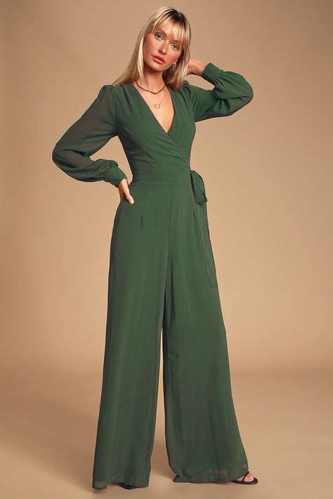 Latest Thing Forest Green Surplice Long Sleeve Jumpsuit In 2020