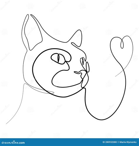 Cat Face Line Drawing, Vector Illustration. Cat and Heart Stock Vector ...