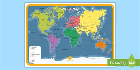 Ks Labelled Printable World Map Geography Twinkl