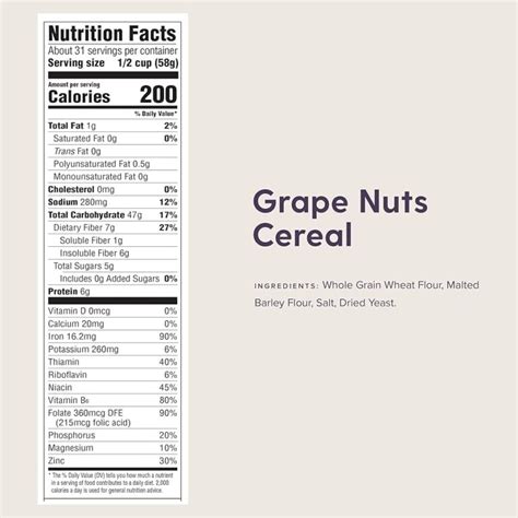 Grape Nuts Nutrition Facts - Printable Nutrition Facts