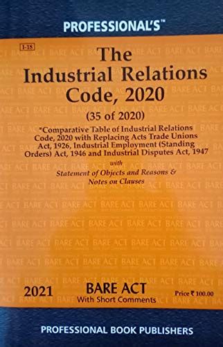 Buy Industrial Relations Code 2020 Labour Laws Paperback Professionals Book Online At Low