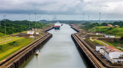 Fondo Barco Panameño Viaja A Través De Las Esclusas Del Canal Fondo Imagen Del Canal De Panamá