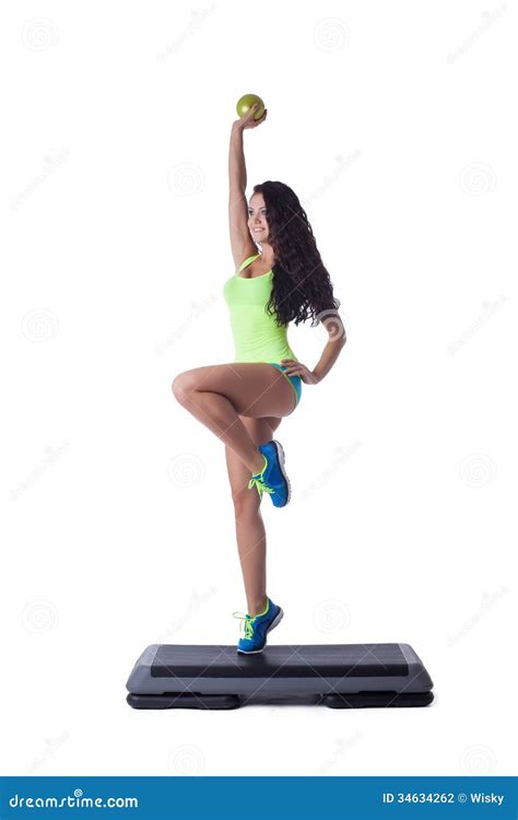 Happy Sporty Brunette Doing Aerobic Exercise Stock Photo Image Of Model Sport