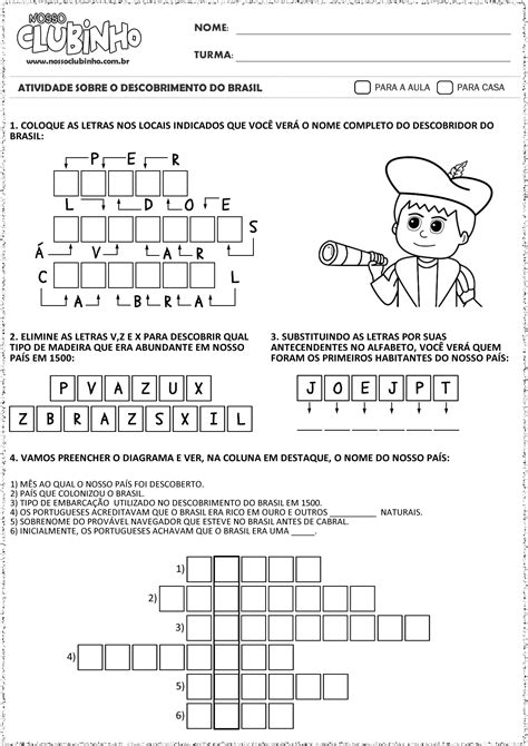 Atividade Para Alfabetiza O Descobrimento Do Brasil Nosso Clubinho