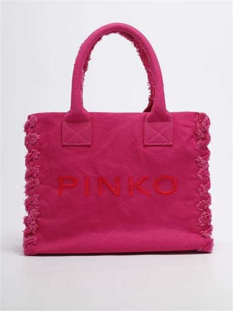 Pinko Canvas Beach Shopper Bag For Women Fuchsia Caposerio