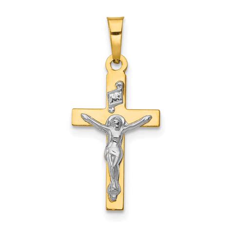 14k Gold Polished Inri Crucifix Pendant Precious Accents Ltd