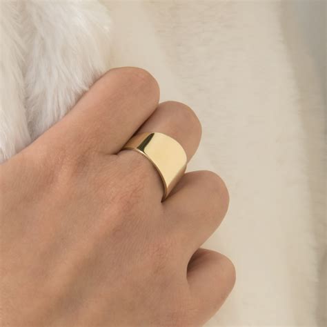 Plain Solid Gold Ring Flat Signet Ring Solid Gold 14k Chunky Ring