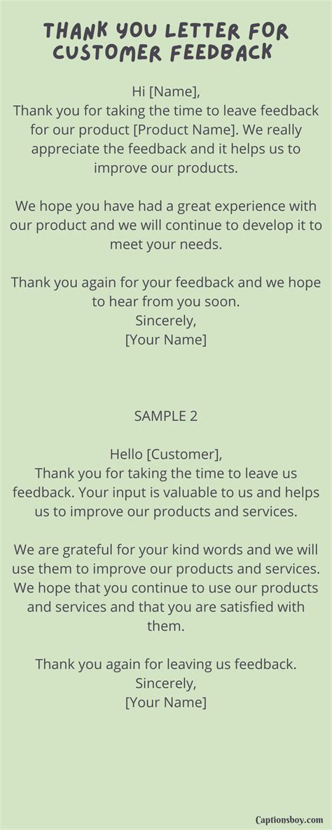 Thank You Letter For Customer Feedback (10 Samples)