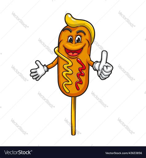 Cartoon corndog character corn dog on stick Vector Image