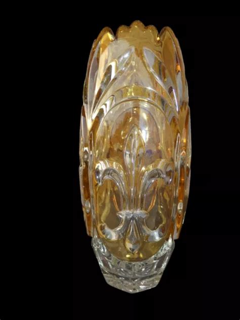 VINTAGE BOHEMIA CRYSTAL Glass Vase Fleur De Lys Symbol 231 71