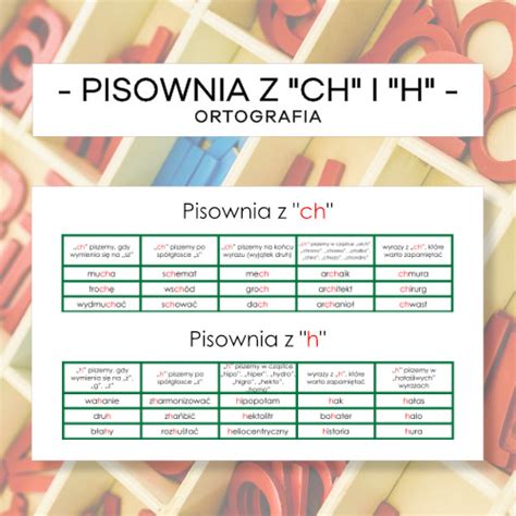 Ortografia ch i h zasady pisowni Materiały Montessori karty