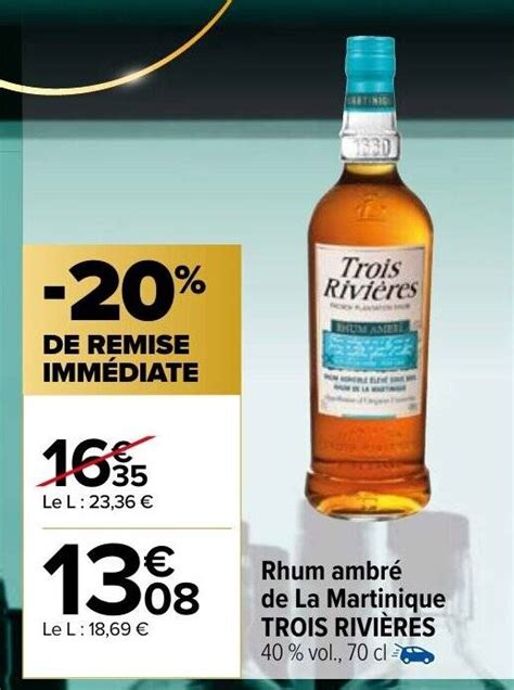 Promo Rhum ambré de La Martinique TROIS RIVIÈRES 40 vol 70 cl 2 chez