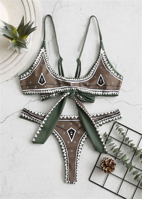 Spaghetti stropper Snøre up Toppe Med Thongs Bund Mini Bikini Damemode Badetøj