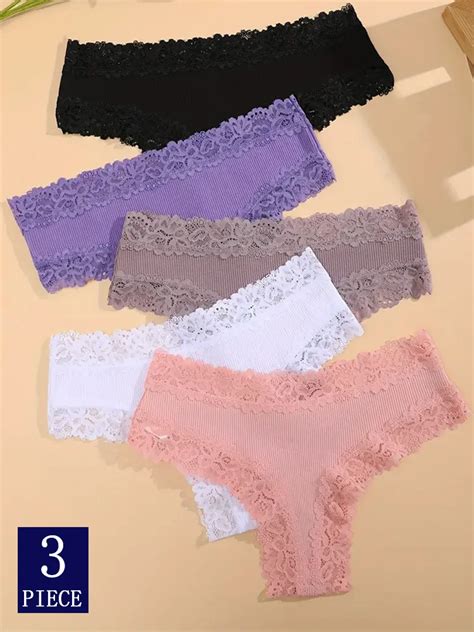 Ropa Interior Brasile A De Algod N Para Mujer Tangas Florales Acanalados De Encaje Sexy Bikini Png