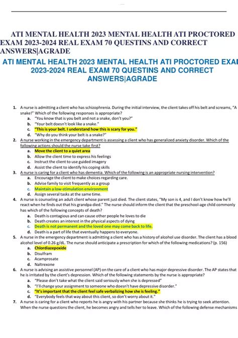 Ati Mental Health Mental Health Ati Proctored Exam Real Exam
