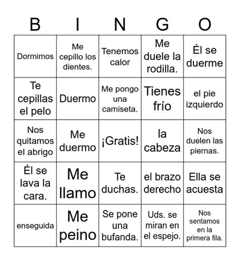 Cap Tulo Vocabulario Bingo Card