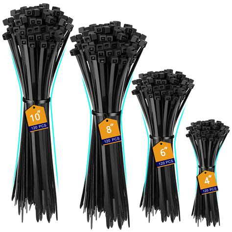 Cable Zip Ties Pack Black Assorted Sizes Inch Multi